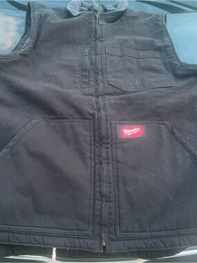 Milwaukee Men's Black Sherpa-Lined Work Vest Heavy Duty Canvas Size XL